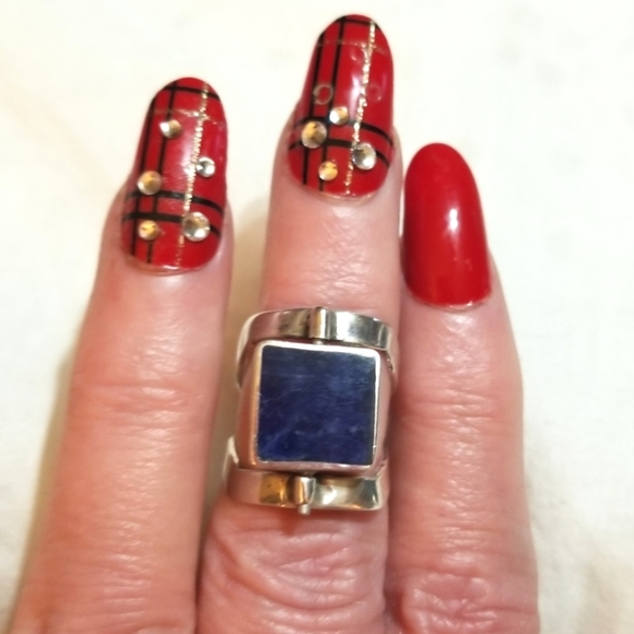 VTG FLIP RING Hand Crafted Sterling Lapis & Sodalite - Picture 3 of 8